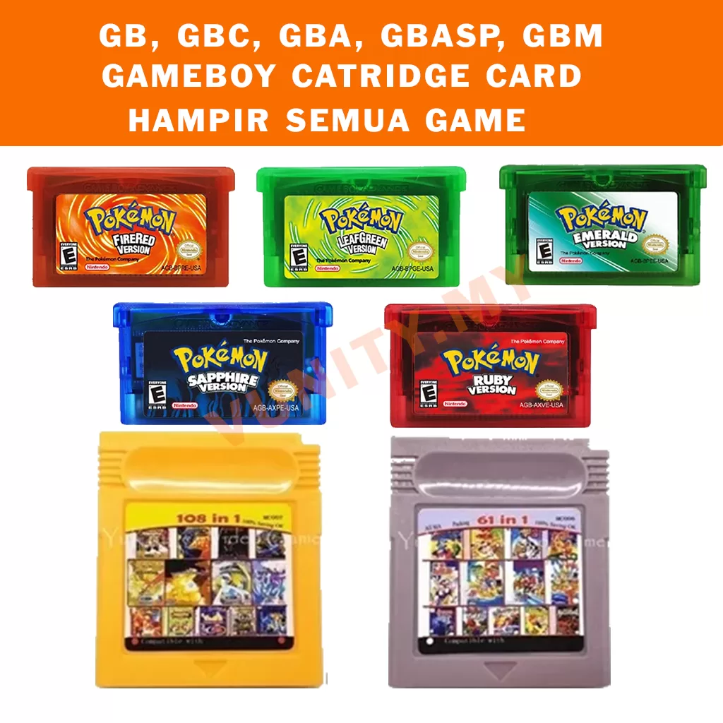 gameboy advance sp / gbasp/ Gba / Gbc / gb / gbm catridge game card most all title and custom pokemon red alpha